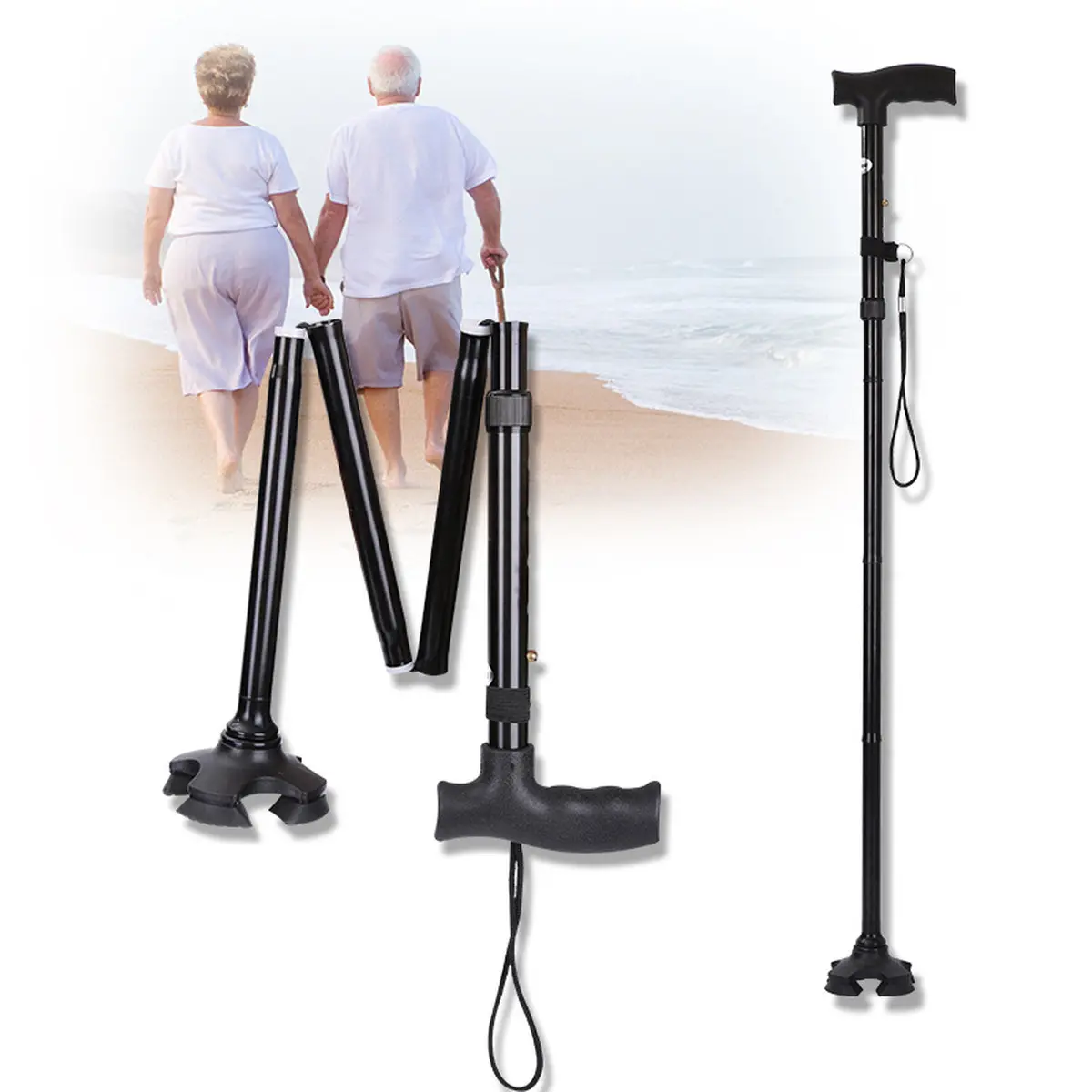 Aluminum Foldable Telescopic Trekking Poles with Universal Tip, Outdoor Hiking Walking Sticks