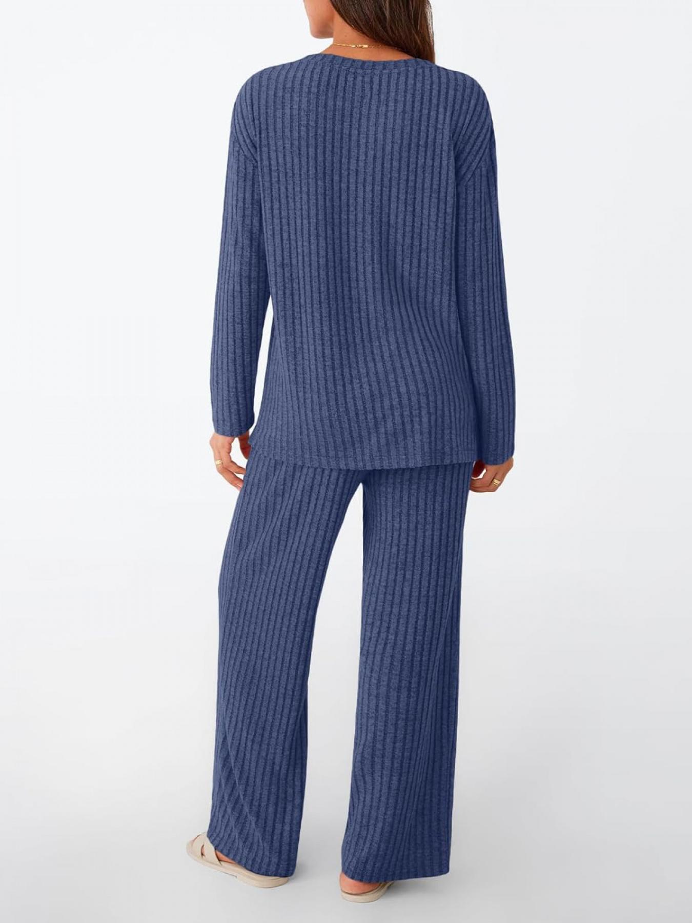 Womens Loungewear Lounge Sets 2 Piece Matching Pajamas Fall Fashion 2025 Ribbed Knit Outfits Long Sleeve Casual Sweatsuits