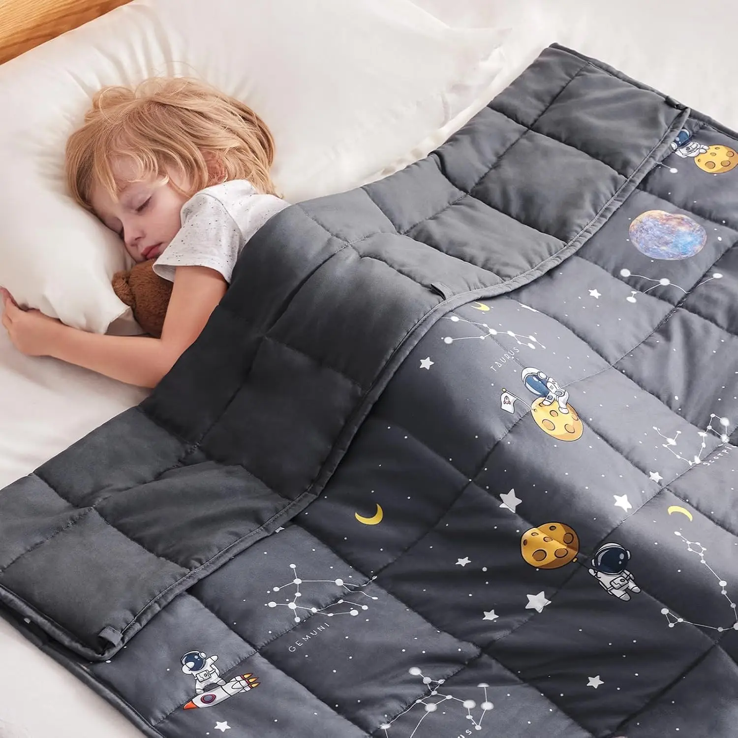 Kids Weighted Blanket 36"x48" 5lbs, Cooling Breathable Throw Blanket with Premium Glass Beads for Restful Sleep, Space Grey
