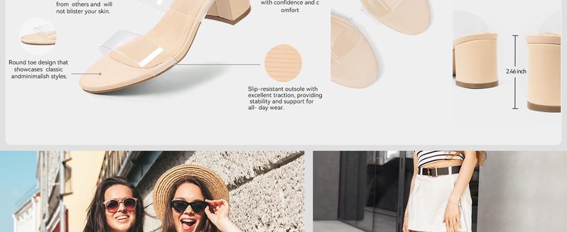 MUSSHOE Clear Strap Heels Women’s Open Toe Chunky Low Block Pumps