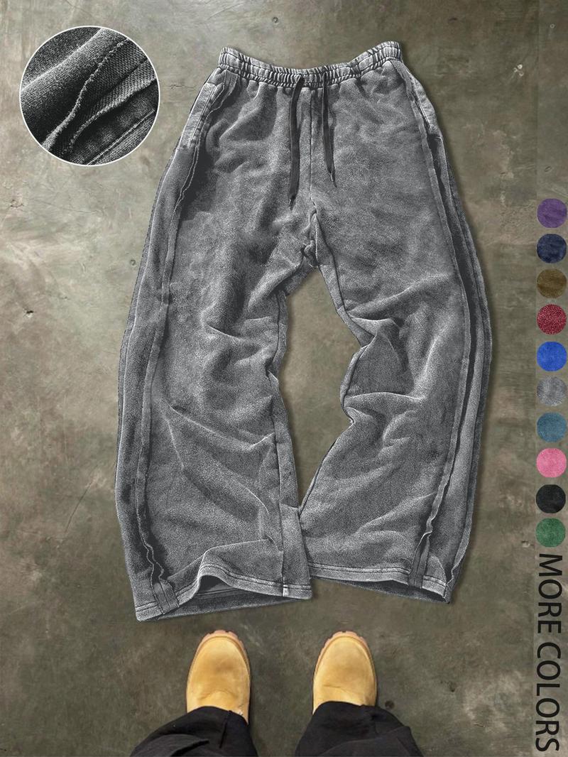 Men's Streetwear Cotton Joggers, Loose Fit Elastic Waist Knit Pants, Washed Fabric with Vintage Details, Casual Fashion for Daily Wear