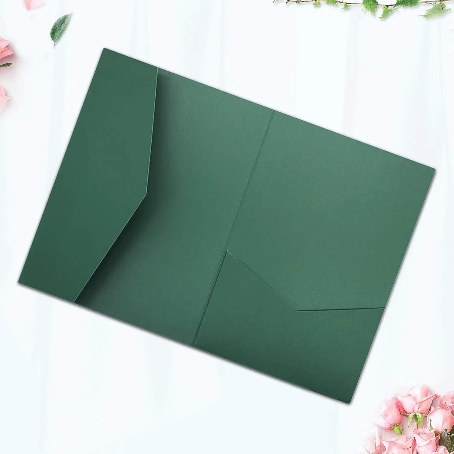 25 Pieces A7 Pocket Invitations (5.12 x 7.09) Trifold Wedding Invitation Cards for 5x7 Invites Wedding Bridal Shower Engagement Birthday Sweet 16 (Pearl Emerald Green)