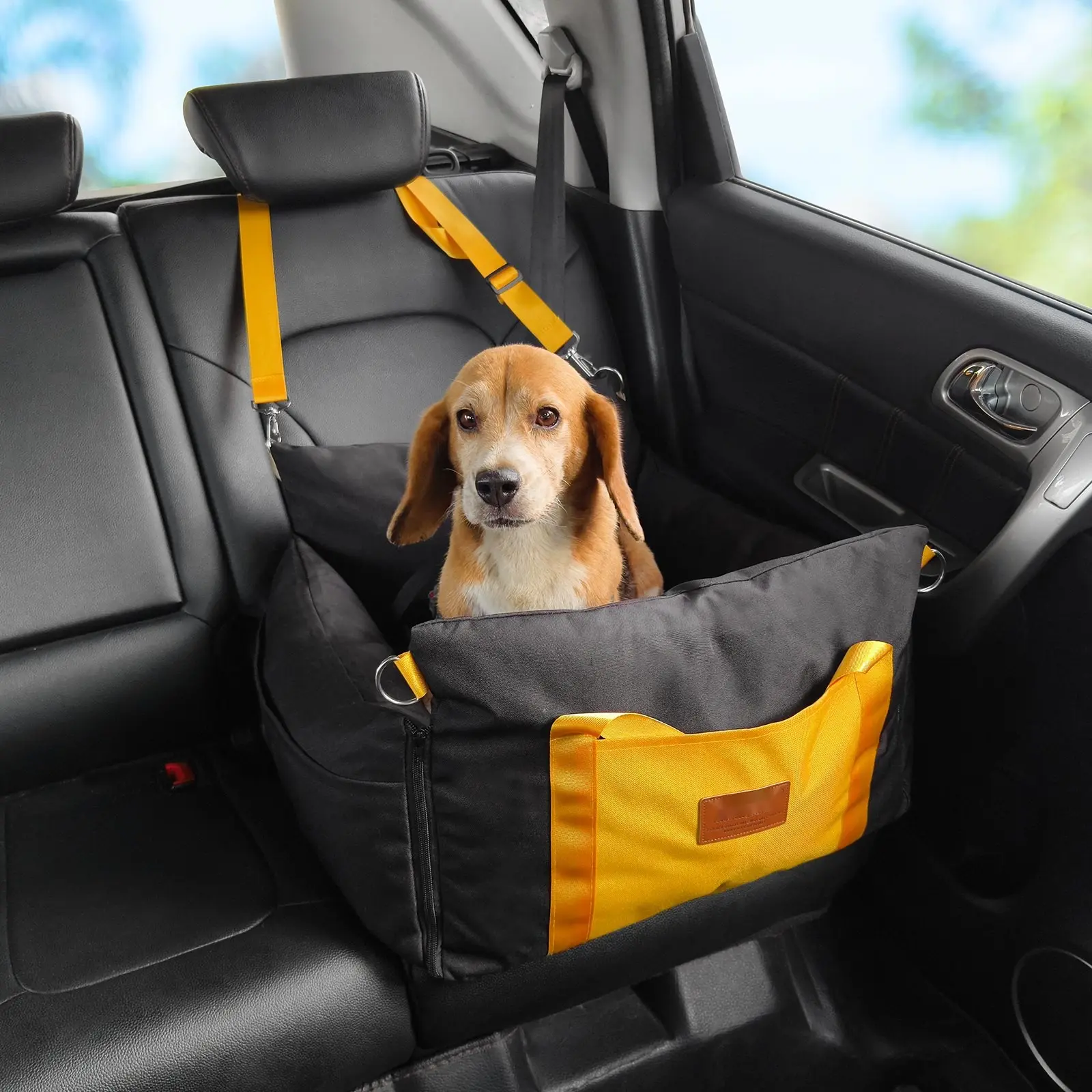 Pet Car Seat Booster for Small Dogs Up To 25 Lbs, Black, Safe Travel Booster Seat With Adjustable Straps, Easy Install, Comfortable Support, Elevated View, Harness Attachment Compatible With Most Cars
