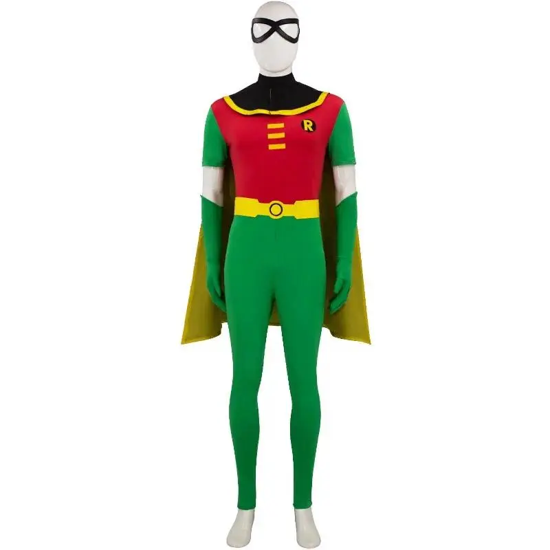Men Superhero Robin Cosplay Costume for Halloween Movie Role Play Full Set Tight Jumpsuit Mask for Superhero Party Carnival Male