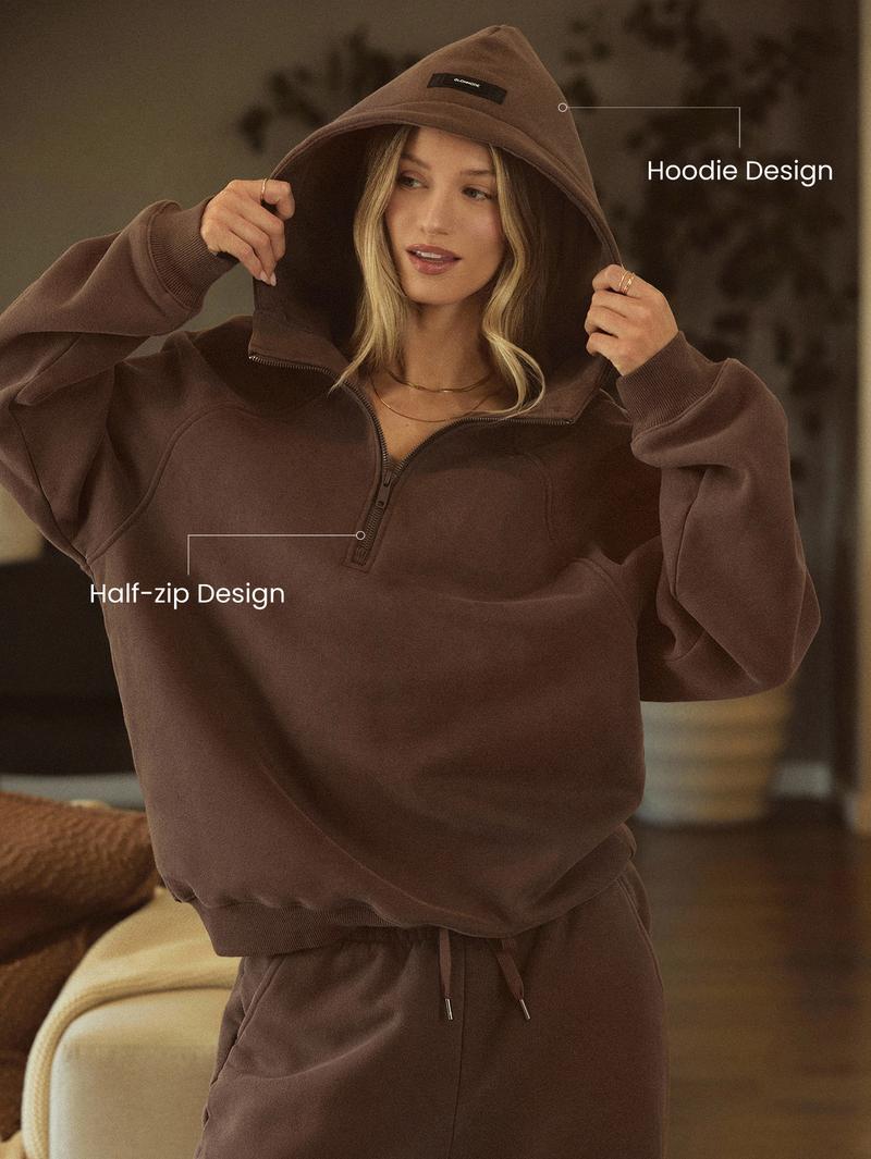 GLOWMODE Heavyweight Fleece Half-zip Oversized Hoodie Jacket Thick Thermal Warm Winter