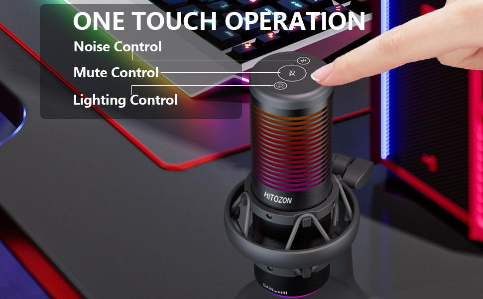 Hitozon USB Condenser Microphone for PC,PSP,Mac&Windows,RGB Gaming Microphone with Anti-Vibration Shock Mount,2 Polar Patterns,Pop Filter,Gain Control,Podcasts,Streaming,Plug&Play Noise Cancellation Condenser mic with Monitoring,Mute,Touch control