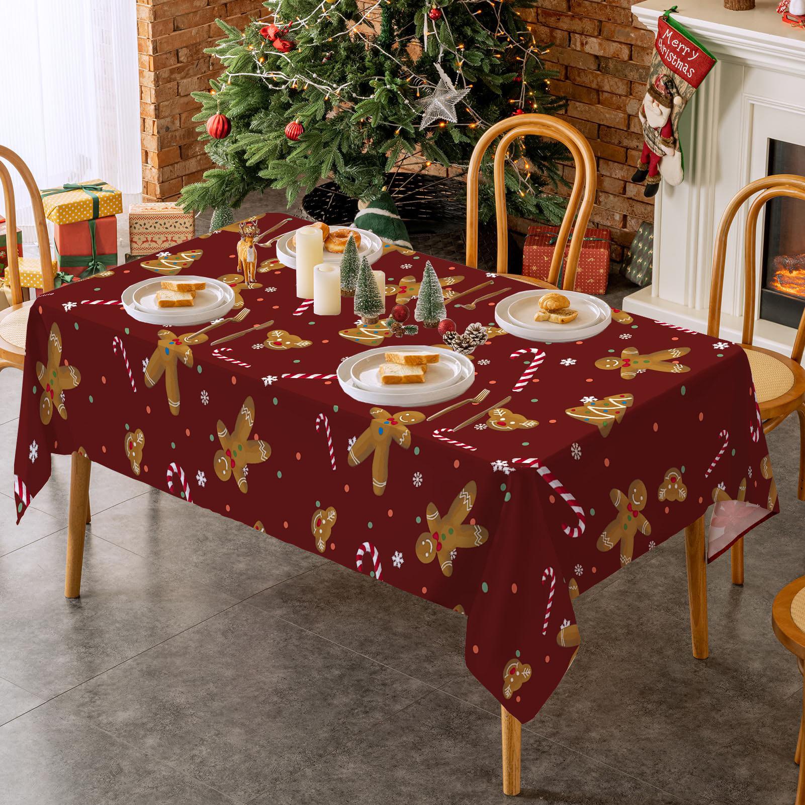 Christmas Rectangular Tablecloth, Gingerbread Man Cookie Design, Indoor & Outdoor Use, Home Kitchen Decor, Holiday Party Decoration
