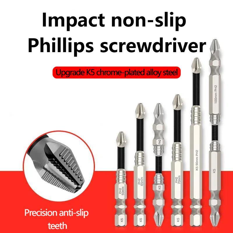 6-pack titanium alloy impact non-slip cross head super hard magnetic screwdriver