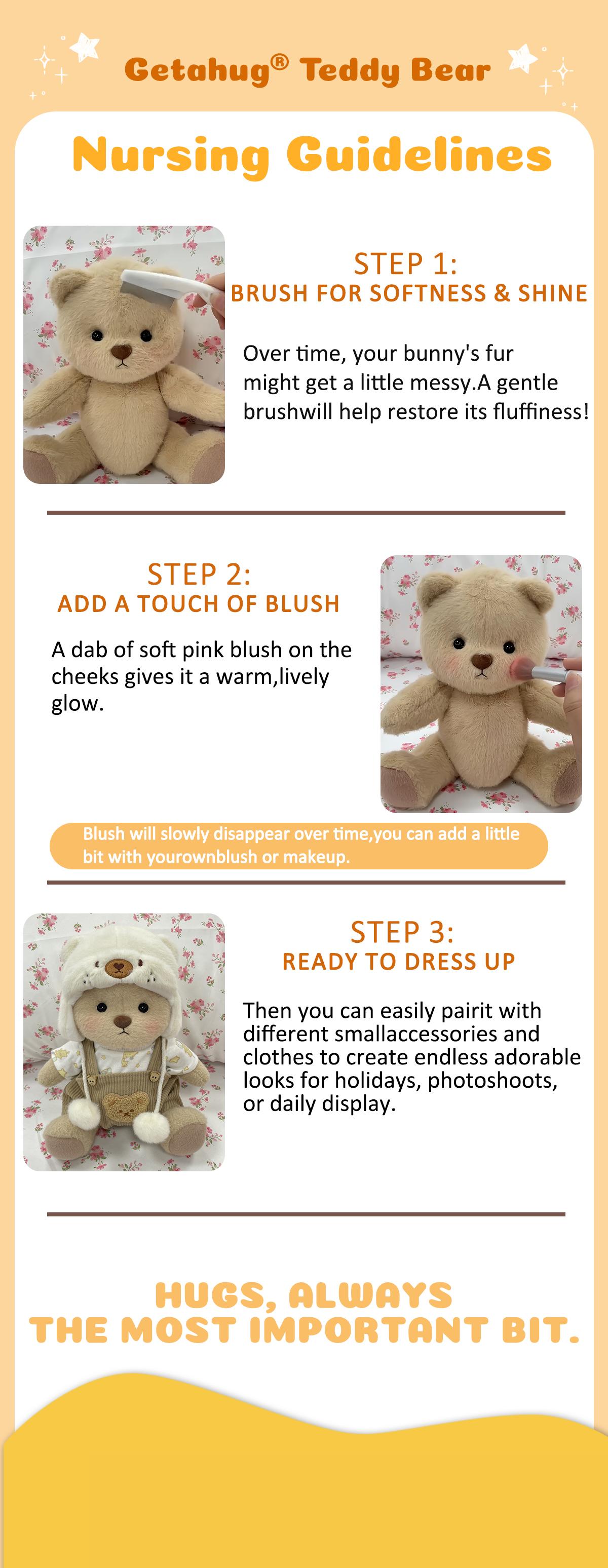 Handmade Jointed Teddy Bear | Getahug 12-inch Poseable Plush, Soft Stuffed Animal Gift for Collectors, Birthday & Valentine's Day Present, cozyvibes, little gifts for girls, Christmas Gift for Girl, Interactive Realistic Bunny