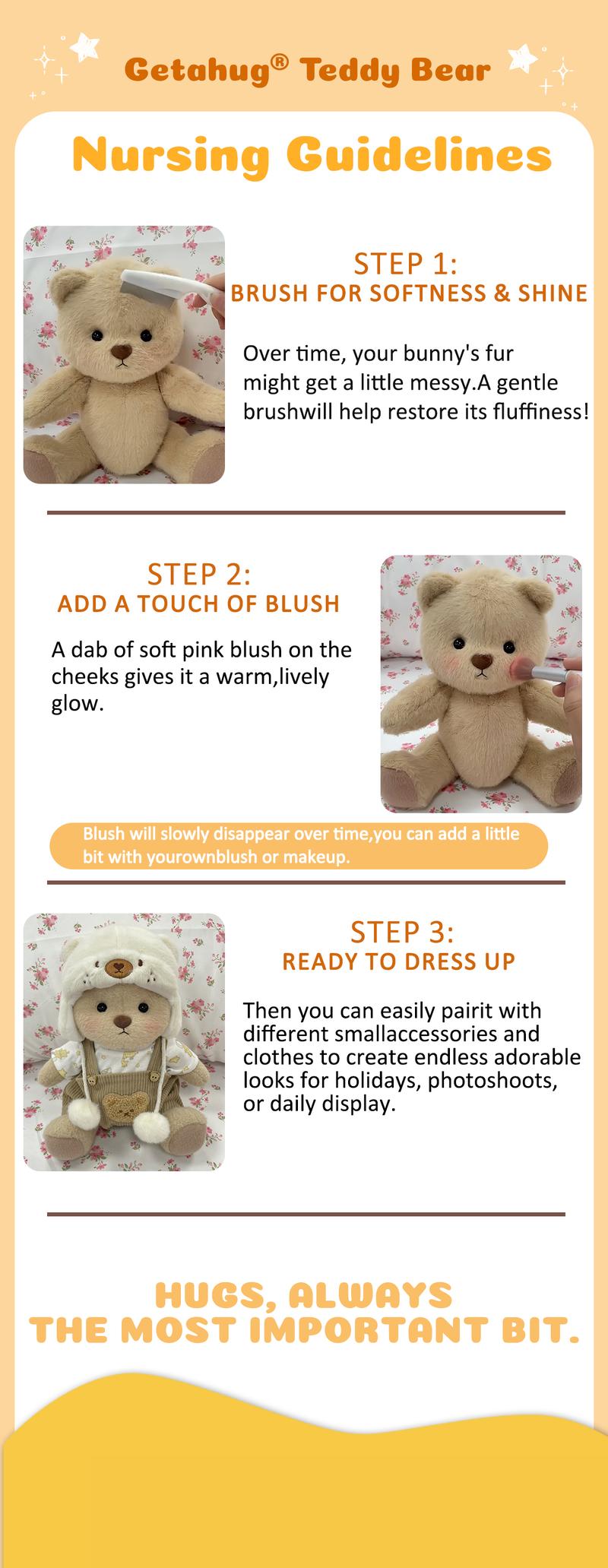 Handmade Jointed Teddy Bear | Getahug 12-inch Poseable Plush, Soft Stuffed Animal Gift for Collectors, Birthday & Valentine's Day Present, cozyvibes, little gifts for girls, Christmas Gift for Girl, Interactive Realistic Bunny