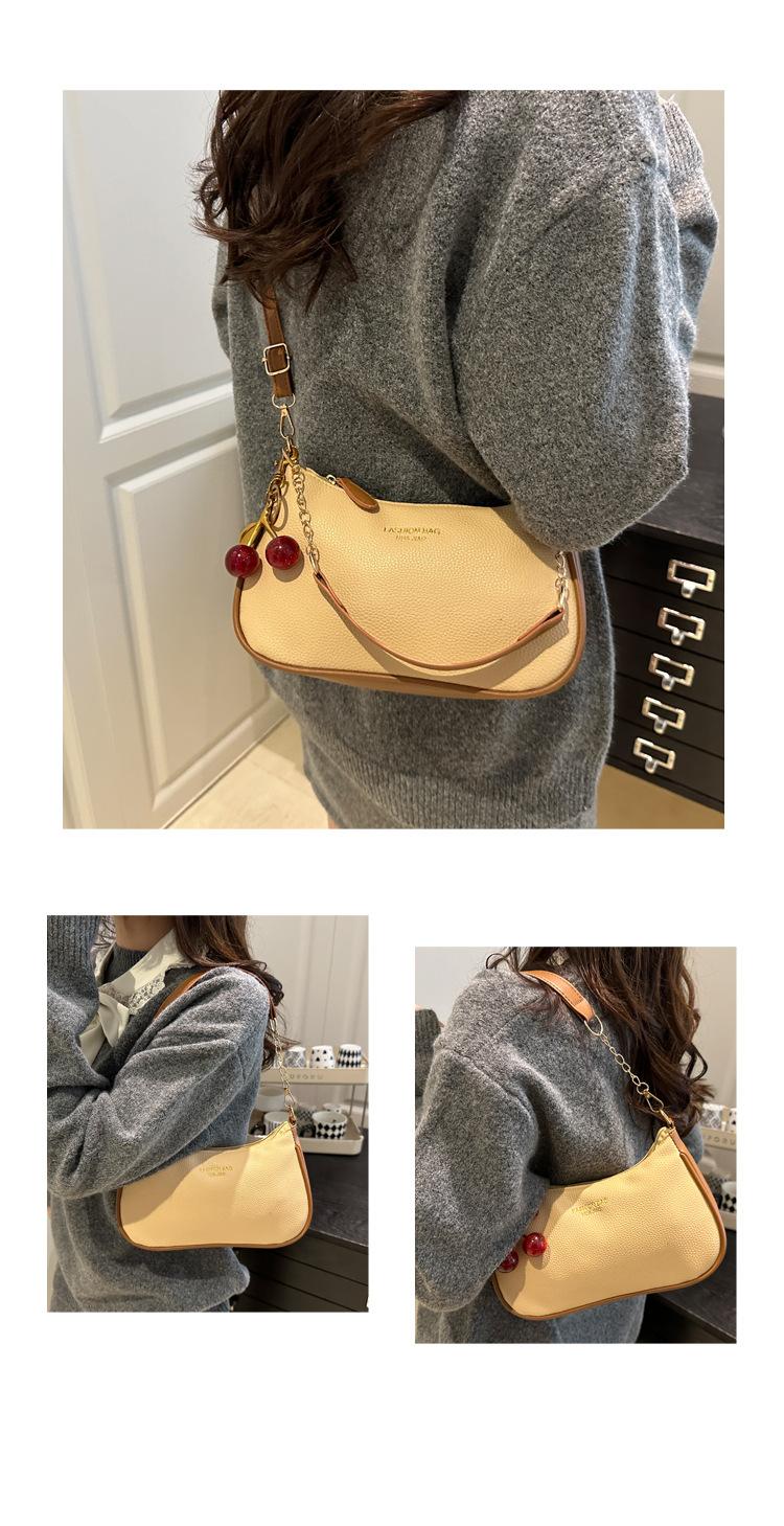 Women's Viral Cherry Charm Synthetic Baguette Bag - Cute Mini Shoulder Bag with Gold Chain, Ideal for Brunch, Date Night, Crossbody Daily Use