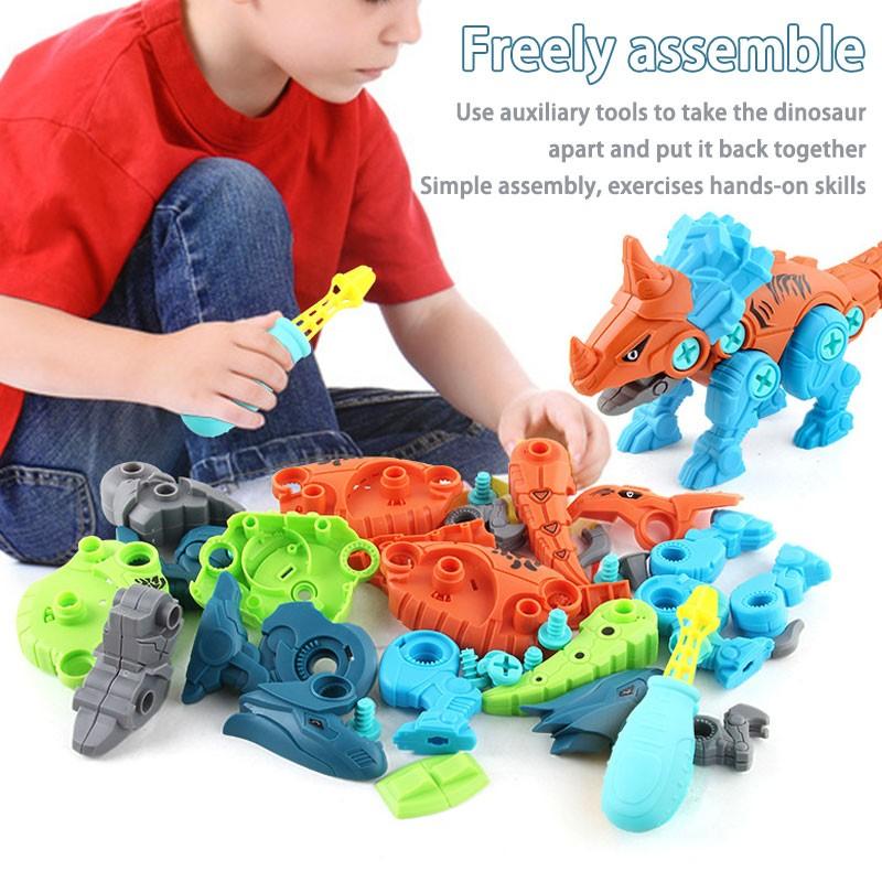 Removable Dinosaur Building Blocks Toy for Kids, Building Block Sets, 4-Pack DIY Dinosaur Toys, Dinosaur Stacking and Assembly Set, Educational Construction Kit with Storage Box, Includes Handheld Screwdriver, Dinosaur Gift for Boys and Girls Ages 3-5