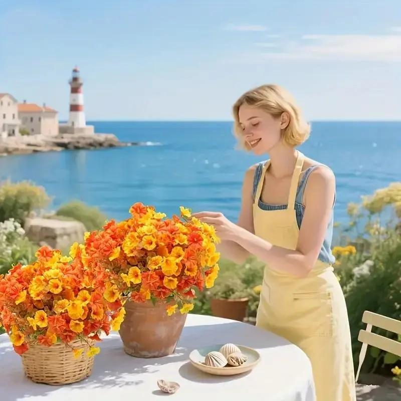 12pcs Artificial Flowers, Colorful Faux Flowers for Home Garden, Porch, Window Box, Yard, Seasonal Celebrations, Decorative Floral Arrangements