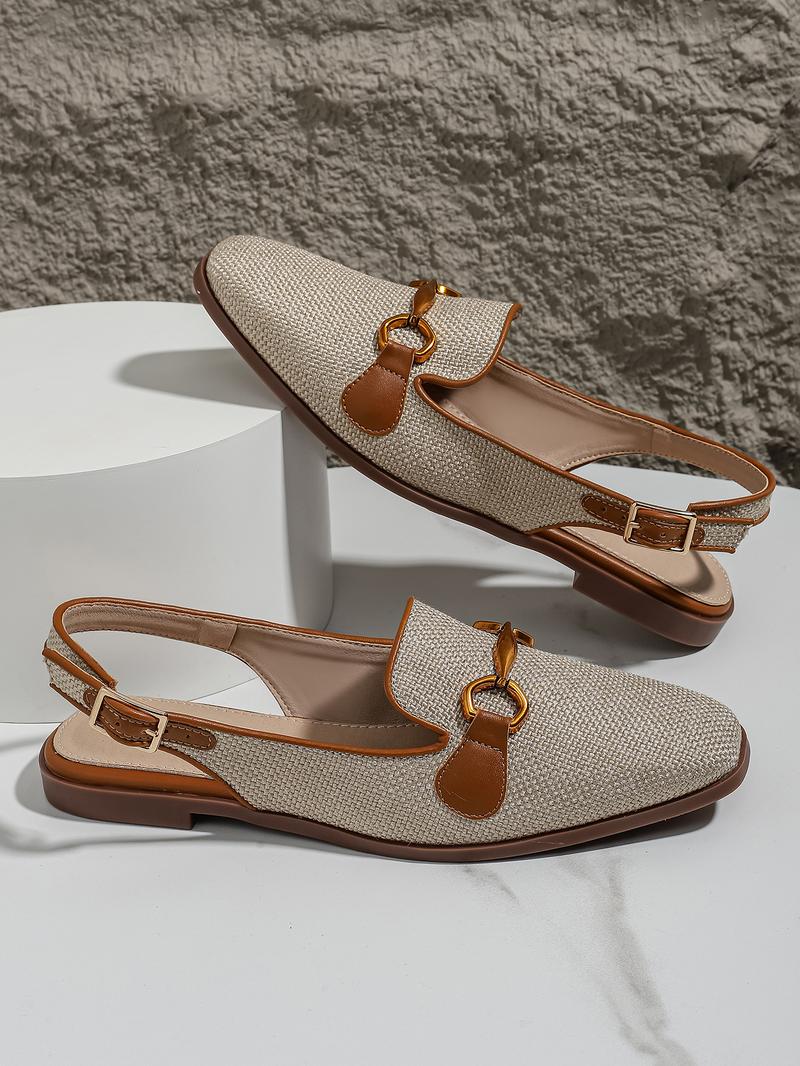 Women's Fashionable Square Toe Flat Shoes, Elegant Comfortable Breathable Slingback Shoes for Daily Wear, Casual Trendy Shoes for Women & Girls, Walking Shoes