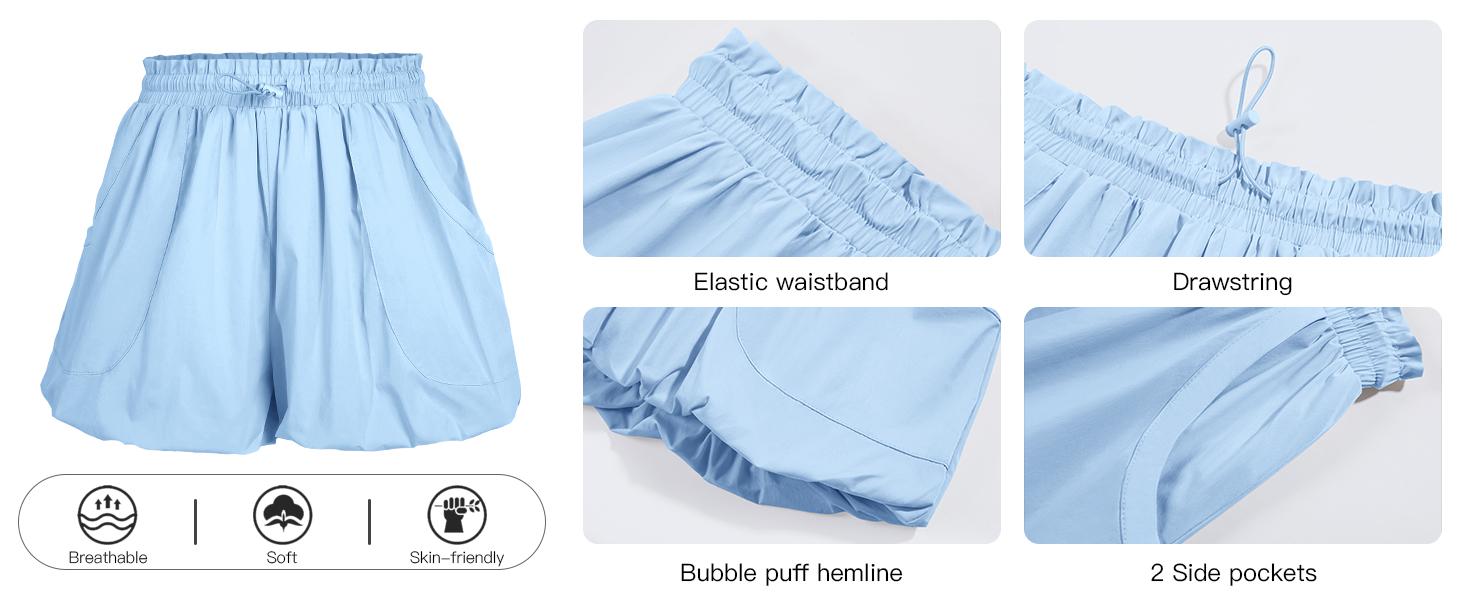 FMEYOA Womens Summer Bubble Shorts Casual High Waisted Workout Puffy Shorts with Pockets