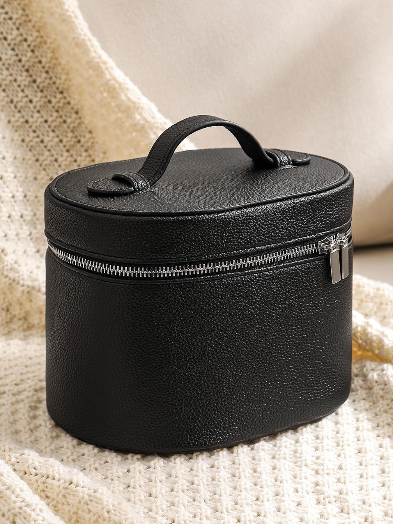 Fashion PU Cosmetic Bag, Large Capacity Travel Makeup Pouch, Detachable Lining, Solid Pattern, All Seasons, Women's Vanity Case