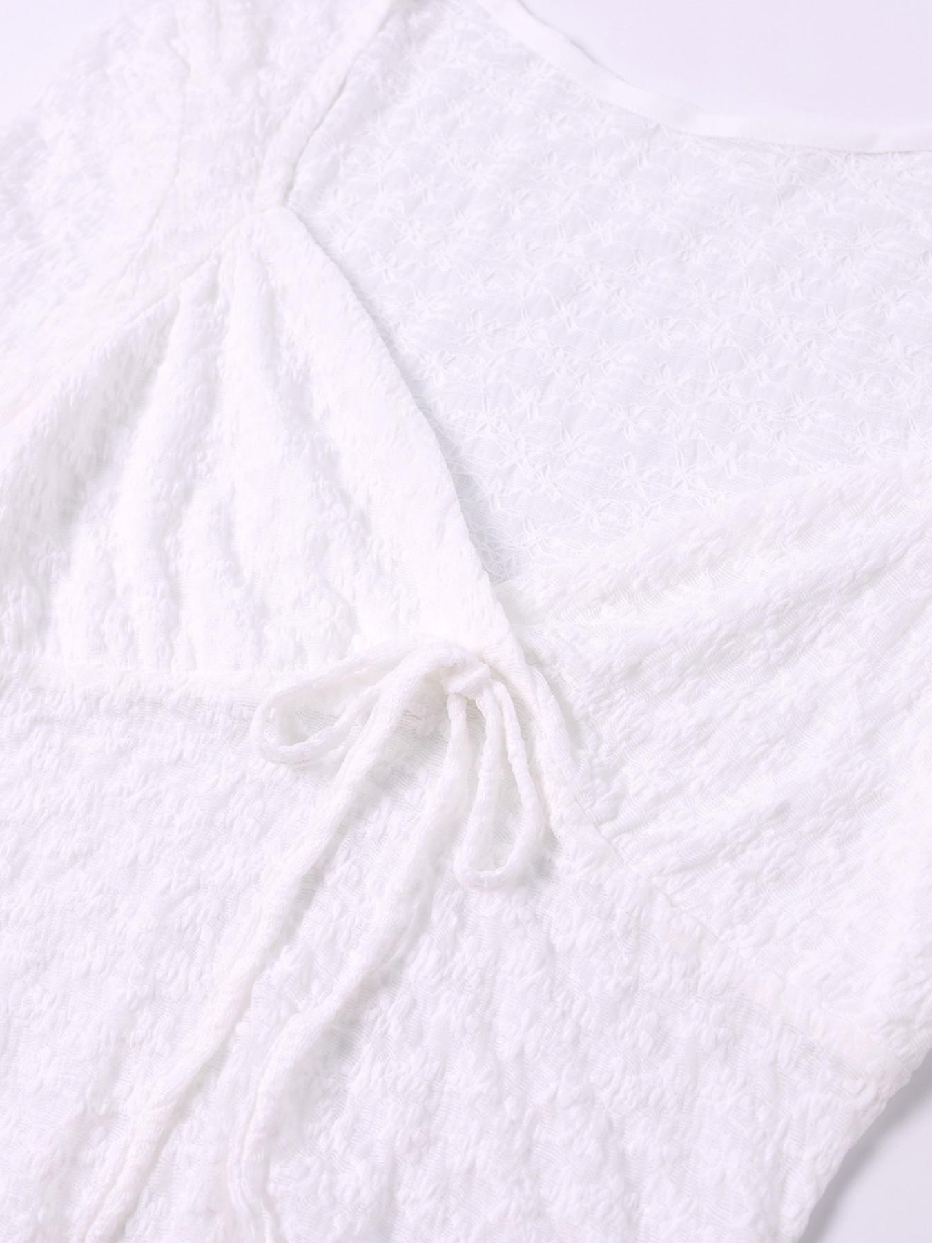 V Neck Lace Long Sleeve Top, Sexy Fashion Trendy Essential, Front Tie Design, Perfect for Stylish Looks, Must-Have Clothing Item