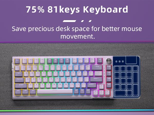 MageGee SKY81 75% Mechanical Gaming Keyboard, Gasket Hot Swappable Wired Custom Creamy Keyboard with 5-Layer Sound Dampening, Knob Control, RGB Backlit, NKRO for Win/Mac
