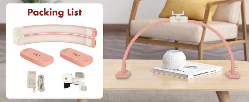 Half Moon Light for Nail Desk with Phone Holder, 28IN Folding Pink Half-moon Light , LED Lamp for Nail Art, Eyelash Extension, Tattooing, Skin Management