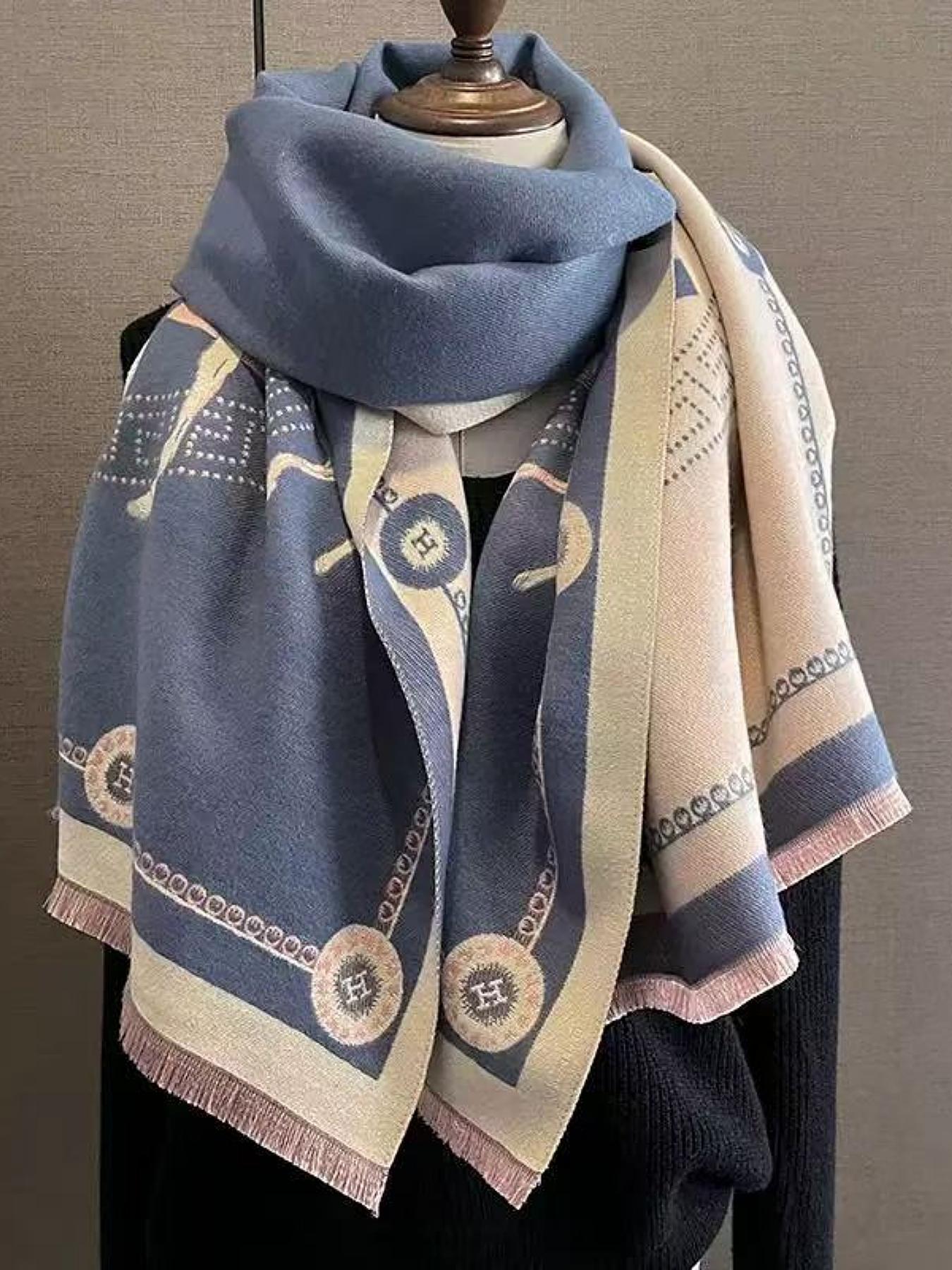 Women's Vintage High-End Plaid Jacquard Knit Scarf, Elegant Fall & Winter Accessory, Warm Anti-Cold Shawl for Daily Wear