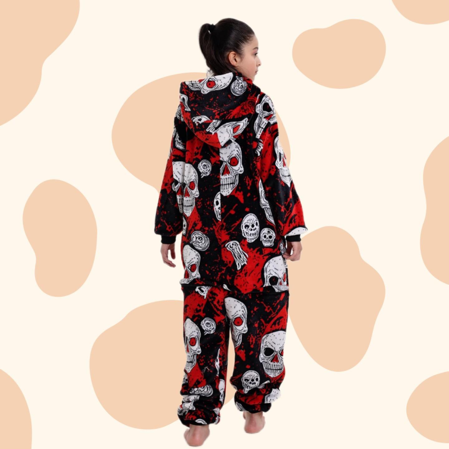 Flame-Resistant One-Piece Pajamas, Cozy Gift, All-Season Loungewear, Zipper Closure, Side Pockets, Hooded