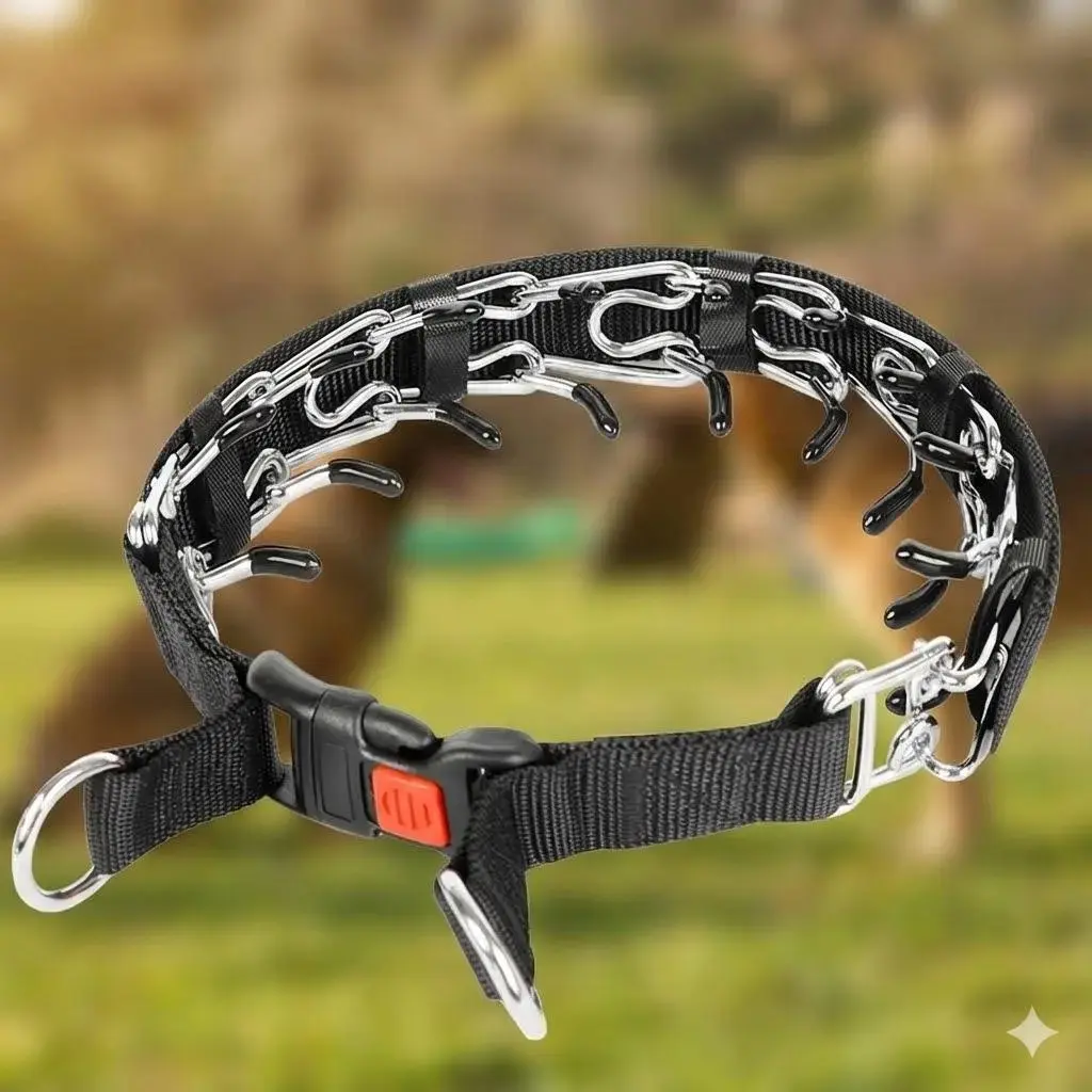 Adjustable 5-Level Rubber Padded Dog Training Collar with Quick-Release Safety Buckle, Anti-Pull Stainless Steel Prongs for Small & Medium Dogs, Non-Slip Pet Collar with Comfort Cushion and Safe Breakaway Design, Adjustable Collars