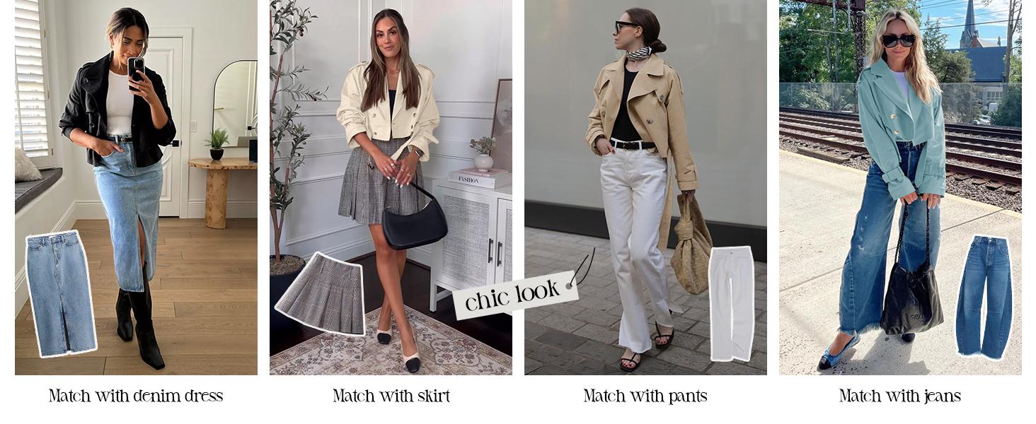 Womens Lapel Trench Coat Double Breasted Cropped Jacket Casual Outwear with Belt Tops Fit Womens Lapel Trench Coat Double Breasted Cropped Jacket Casual Outwear with Belt Tops Fit