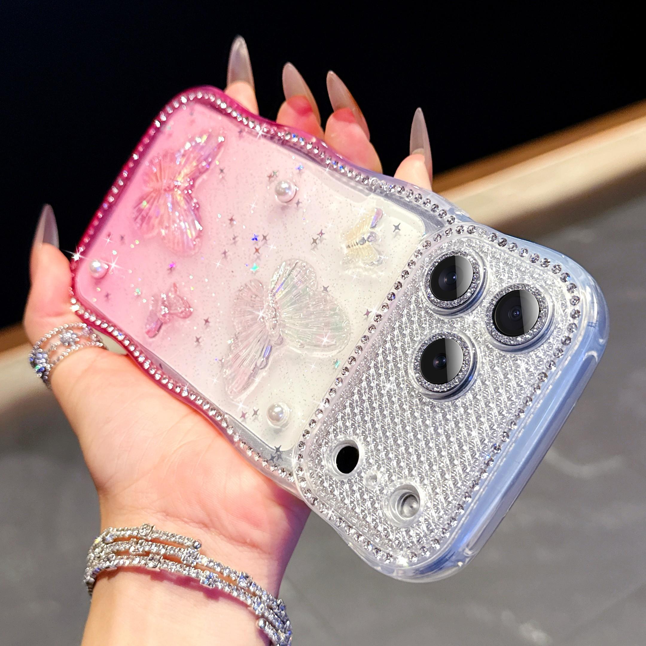 Women's Star Diamond Wave Resin Butterfly Apple Case, Protective Phone Cover for iPhone 17/16/15/14 Series, Stylish and Durable Design