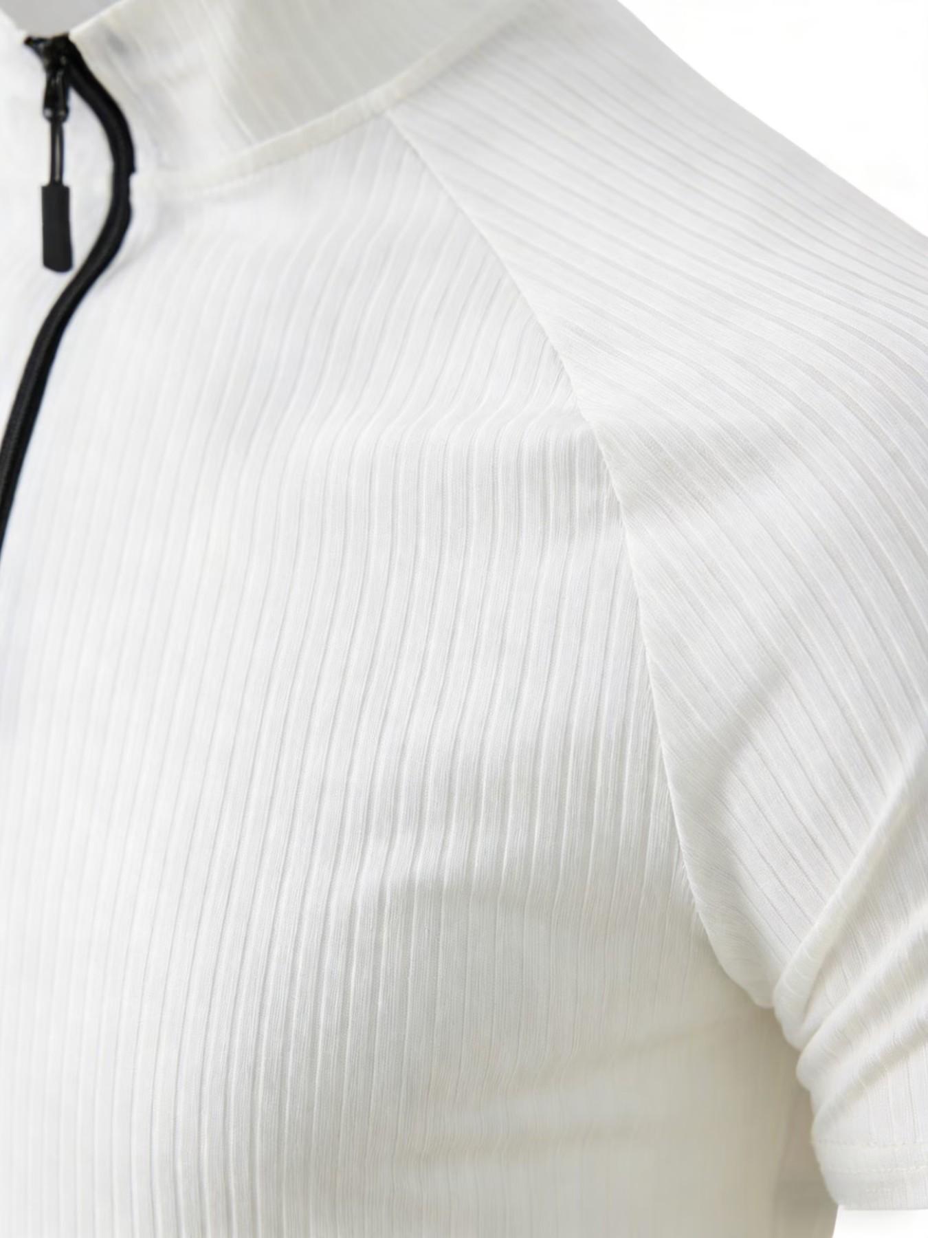 Men's Slim Fit Short Sleeve Quarter Zip Polo Shirt, Quick Dry Breathable Ribbed Sports T-Shirt, Gym Fitness Running Casual Wear