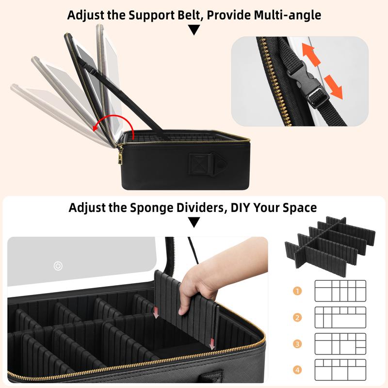 Viral Plus Size Travel Makeup Bag with Lighted Mirror Waterproof Cosmetic Train Case with Three-color Light Adjustable Dividers Must-Have Organizer for Makeup Lovers Perfect Gift for Her Viral Plus Size Travel Makeup Bag with Lighted Mirror Waterproof Cosmetic Train Case with Three-color Light Adjustable Dividers Must-Have Organizer for Makeup Lovers Perfect Gift for Her