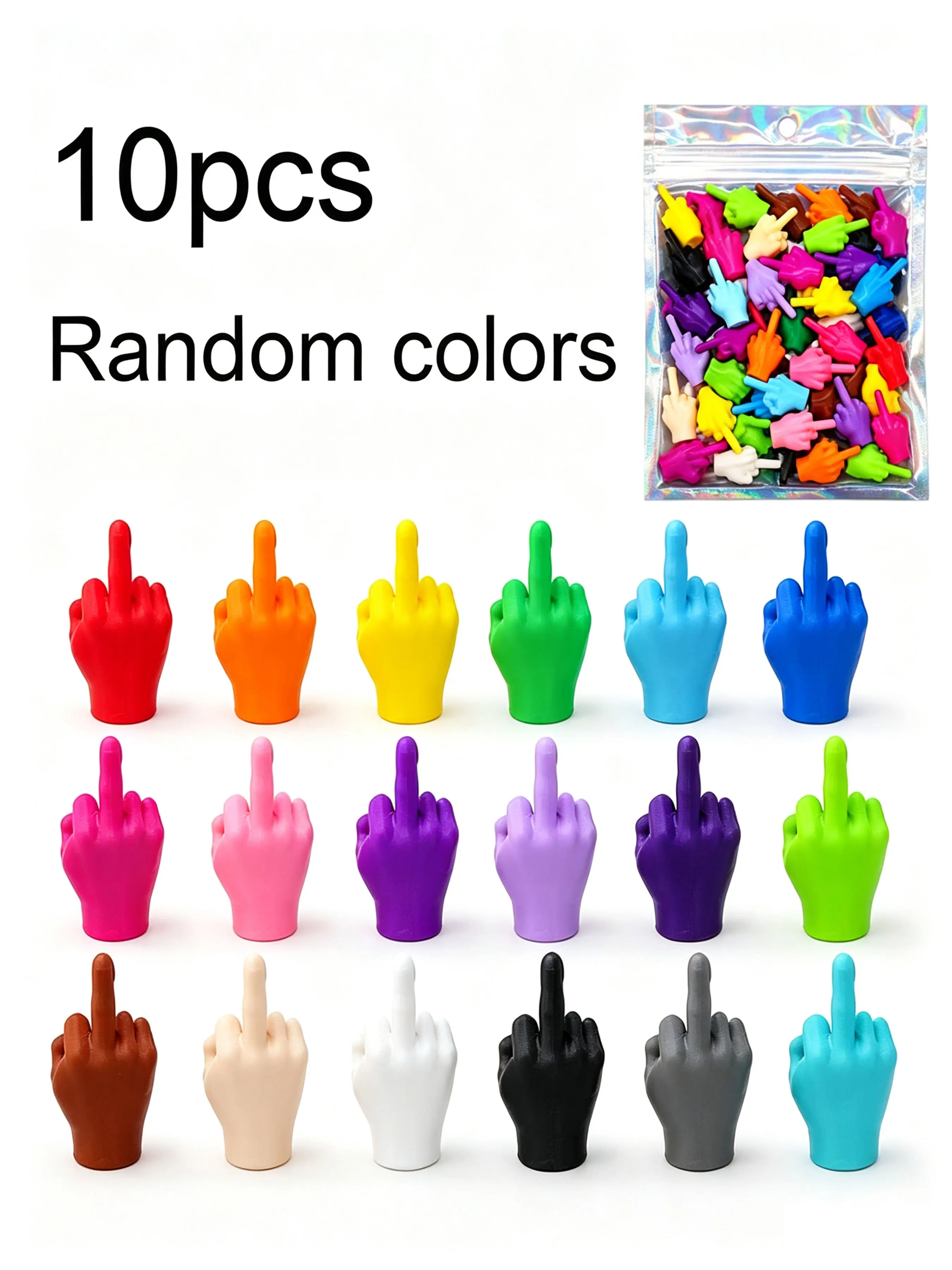 10pcs 3D Printed Middle Finger Charms, Mini Finger Ornaments for Halloween & Christmas Parties, Perfect Gift for Friends
