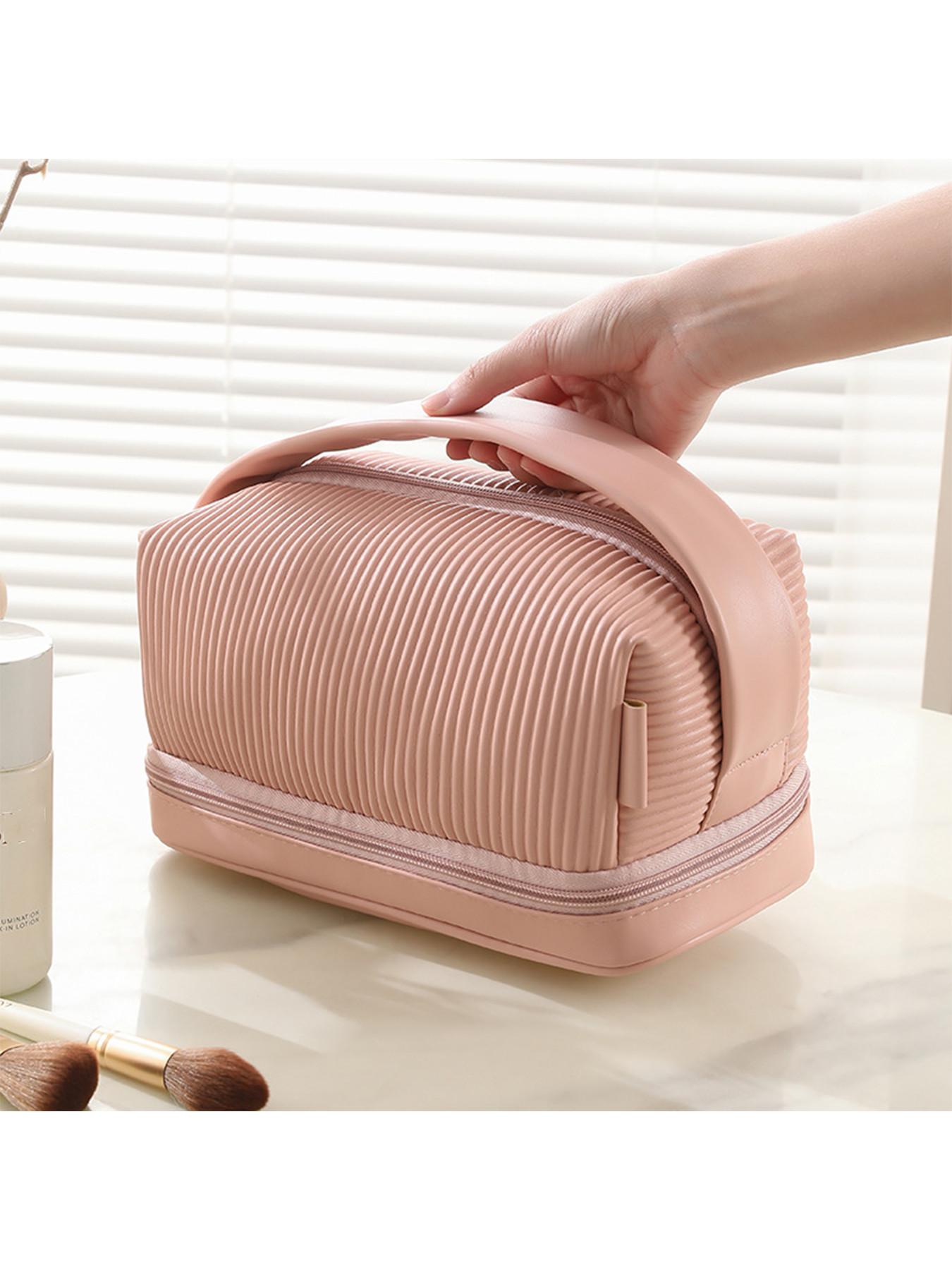 New Makeup Bag, Portable Travel Toothbrush Case, Large Capacity Waterproof Cosmetic Organizer, Elegant Dual-Layer Travel Storage Bag