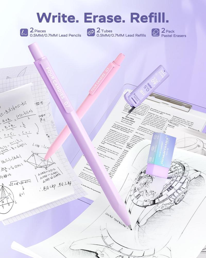 Four Candies Aesthetic School Supplies,Gel Pens with Black Ink,Correction Tapes,Pastel Highlighters, Mechanical Pencils, Sticky Notes, Index Post for Bible Study Supplies and Students Stationary art work, Colorful Marker Set Learning Materials Gift Ideal