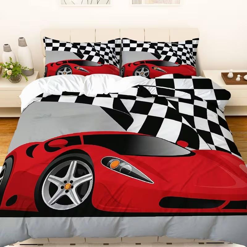 3-Piece Bedding Set, 1 Duvet Cover + 2 Pillowcases, Race Car Flag Theme, Luxury Design for Bedroom, Guest Room, Dorm, Cabin