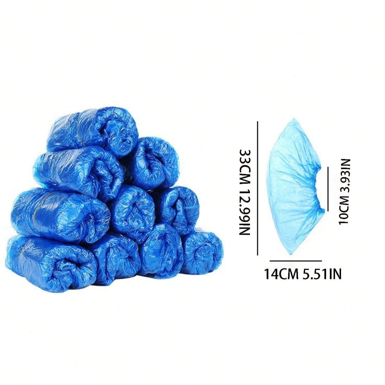 100pcs Portable Shoe Covers, Ideal for Cleaning Supplies, Travel Hotels, Outdoor Cycling, Blue Design, Keeps Shoes Dry in Rainy Weather
