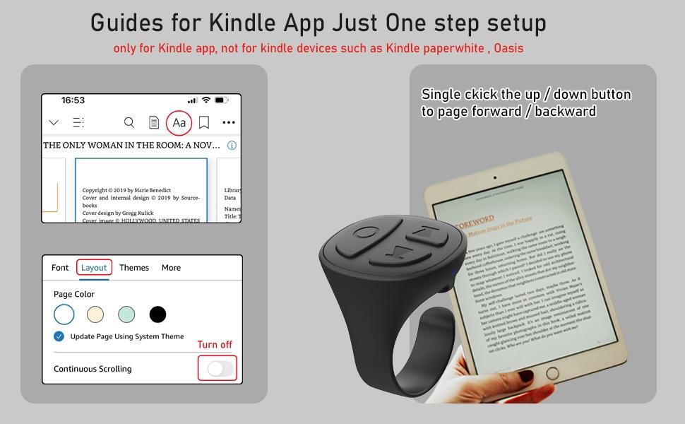 Scrolling Ring Remote Control Scroller Page Turner,Bluetooth Selfie & Video Recording Remote,Music Control for iPhone,iPad,Android,Smartphone