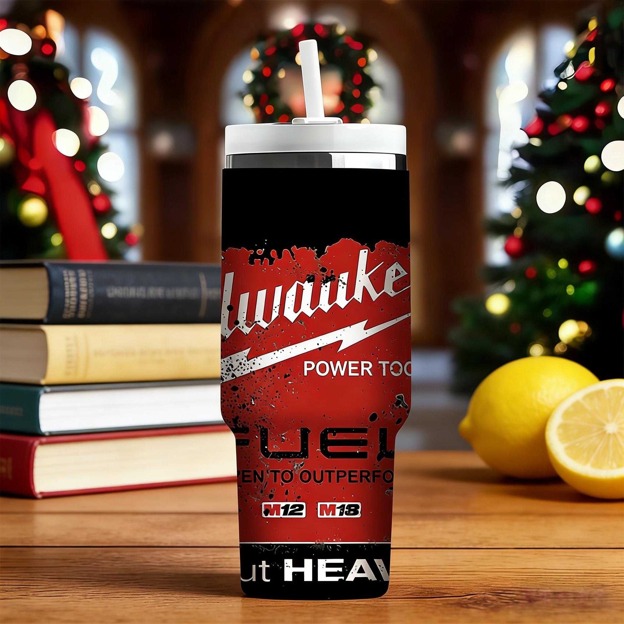 1pc 40oz Stainless Steel Insulated Tumbler — Milwaukee-Style "Hardcore Industrial" Design. Dual-Use for Job Sites & Outdoors. Features a Handle and Straw. Ideal for Gyms and Indoor Use. A Personalized Gift for Birthdays and Holidays