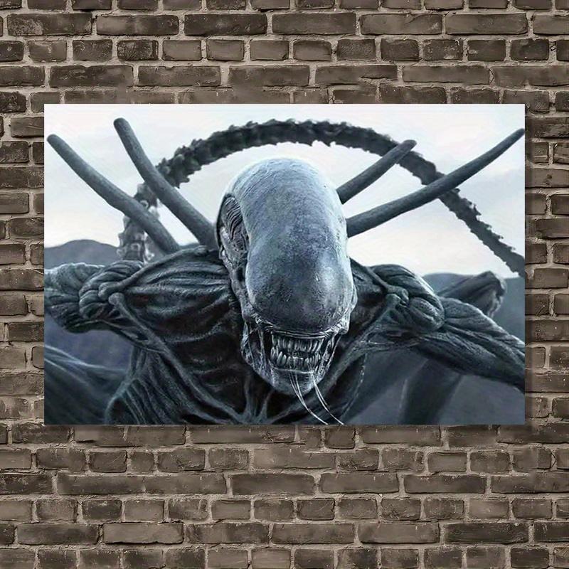 2D Flat Surface, 1 Piece Alien Alliance Commitment Frame Canvas Painting Poster - Psychedelic Movie Wall Decoration, Durable Canvas Print, Holiday Gift, Alien Decoration, Futuristic Design, Abstract face design