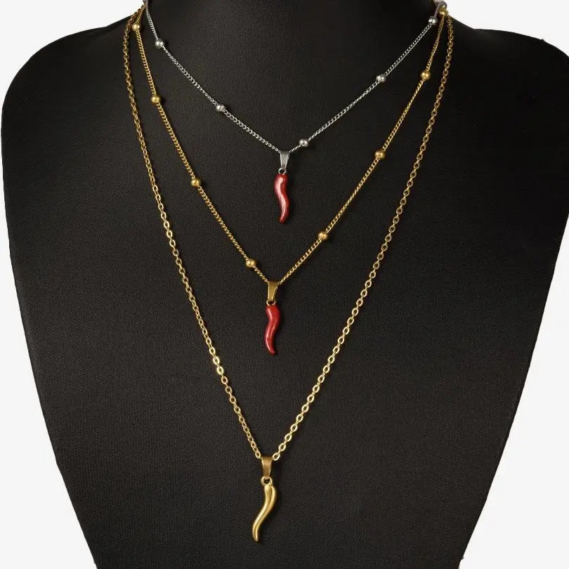1Pc Stainless Steel Vintage Lucky Horn Cornicello Hot Pepper Pendant Necklaces Gothic Italian Chilli Aesthetic Collares Jewelry