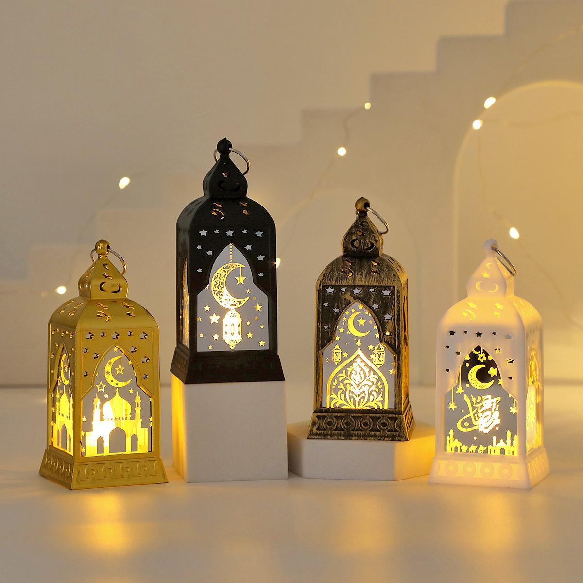 Ramadan Moon Star LED Candlestick Lights - Plastic & Glass Vintage Table Lamp for Eid Home Atmosphere Decoration