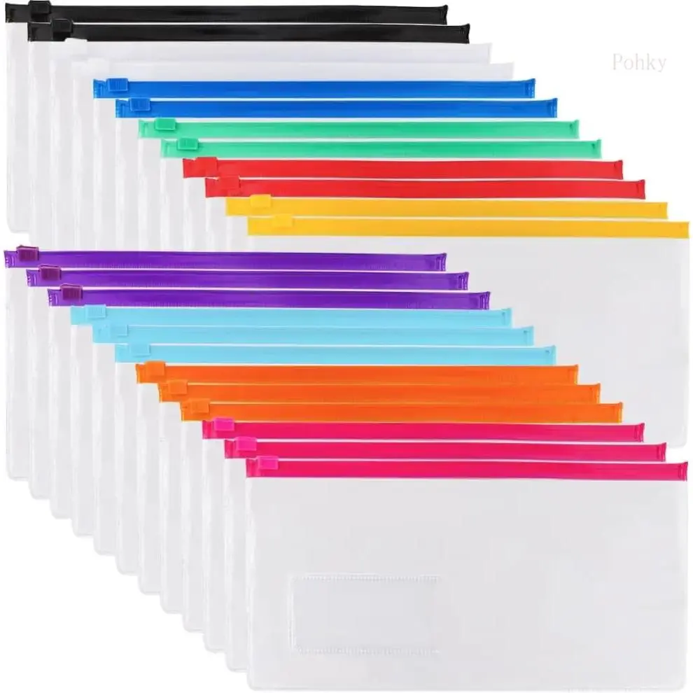 24pcs Poly Zip Envelope, Plastic Envelope, Reusable Envelopes, 9 x 4.7 Inches, A6 Size for Office Supplies