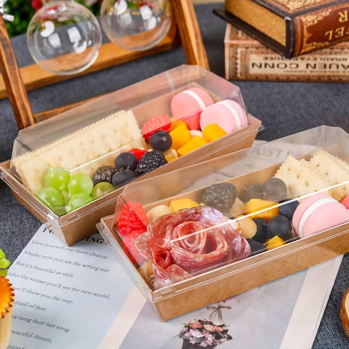 10/30pc Kraft Paper Baking Box with Transparent Plastic Lid, Rectangular Dessert Container for Donuts, Cookies, Cakes, Sandwiches, Light Snacks, Events, Premium Cake Box