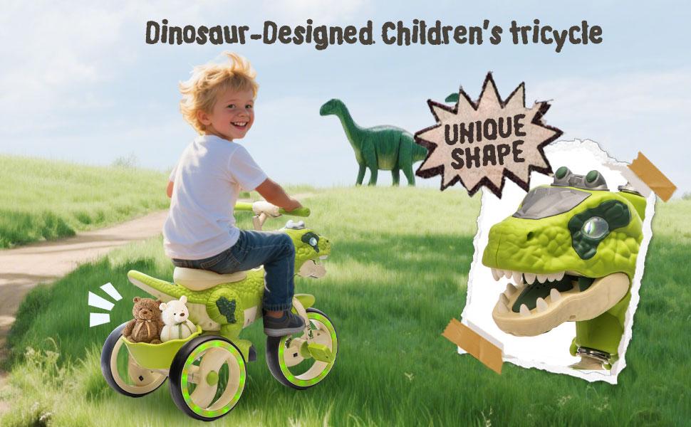 Toddler Tricycle - Cool Dinosaur Kids Toy for 3-4 to 6 Years Olds, BPA-Free, Light-Up Wider Wheels, Stable Structure, Rear Toy Storage Basket, Built-In Music & Lights, Anti-Slip Pedals & Handles, Safe Cycling Trainer Toddler Tricycle - Cool Dinosaur Kids Toy for 3-4 to 6 Years Olds, BPA-Free, Light-Up Wider Wheels, Stable Structure, Rear Toy Storage Basket, Built-In Music & Lights, Anti-Slip Pedals & Handles, Safe Cycling Trainer