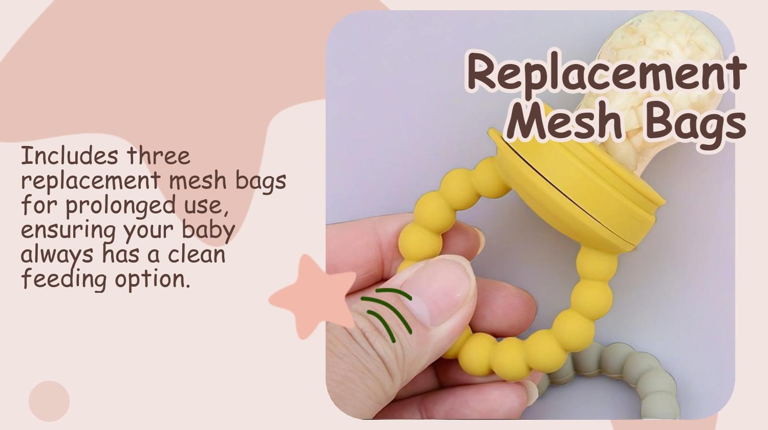 Baby Fruit Feeder Teether,Beaded Silicone Ring Handle, BPA-Free Fresh Food Feeder with 3 Mesh Pouches, Safe Tableware for Infant Self-Feeding Baby Fruit Feeder Teether,Beaded Silicone Ring Handle, BPA-Free Fresh Food Feeder with 3 Mesh Pouches, Safe Tableware for Infant Self-Feeding