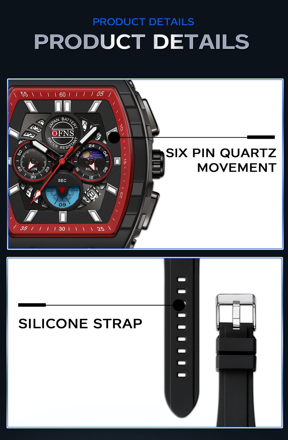 OFNS Quartz Watches for Men Luminous Analog Watch Waterproof Chronograph Calendar Silicone Strap Outdoor Sports Watch, Multifunctional Watch, for Party, Daily Decor & Gift with Box detail 2