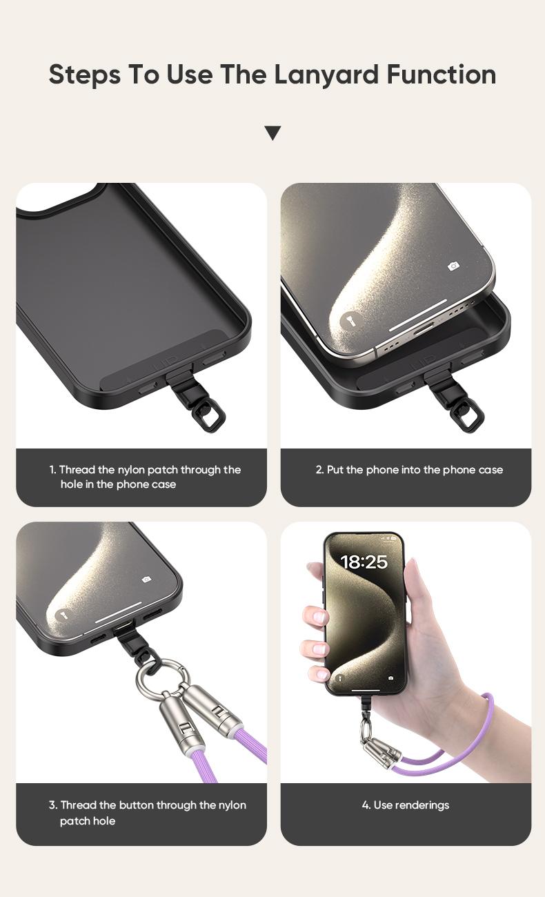 240W USB-C Lanyard Charging Cable, 2-in-1 Phone Strap & Fast Charger, 5A PD Data Transfer Cord with Buckle, Zinc Alloy Durable for Phone/Tablet/Laptop