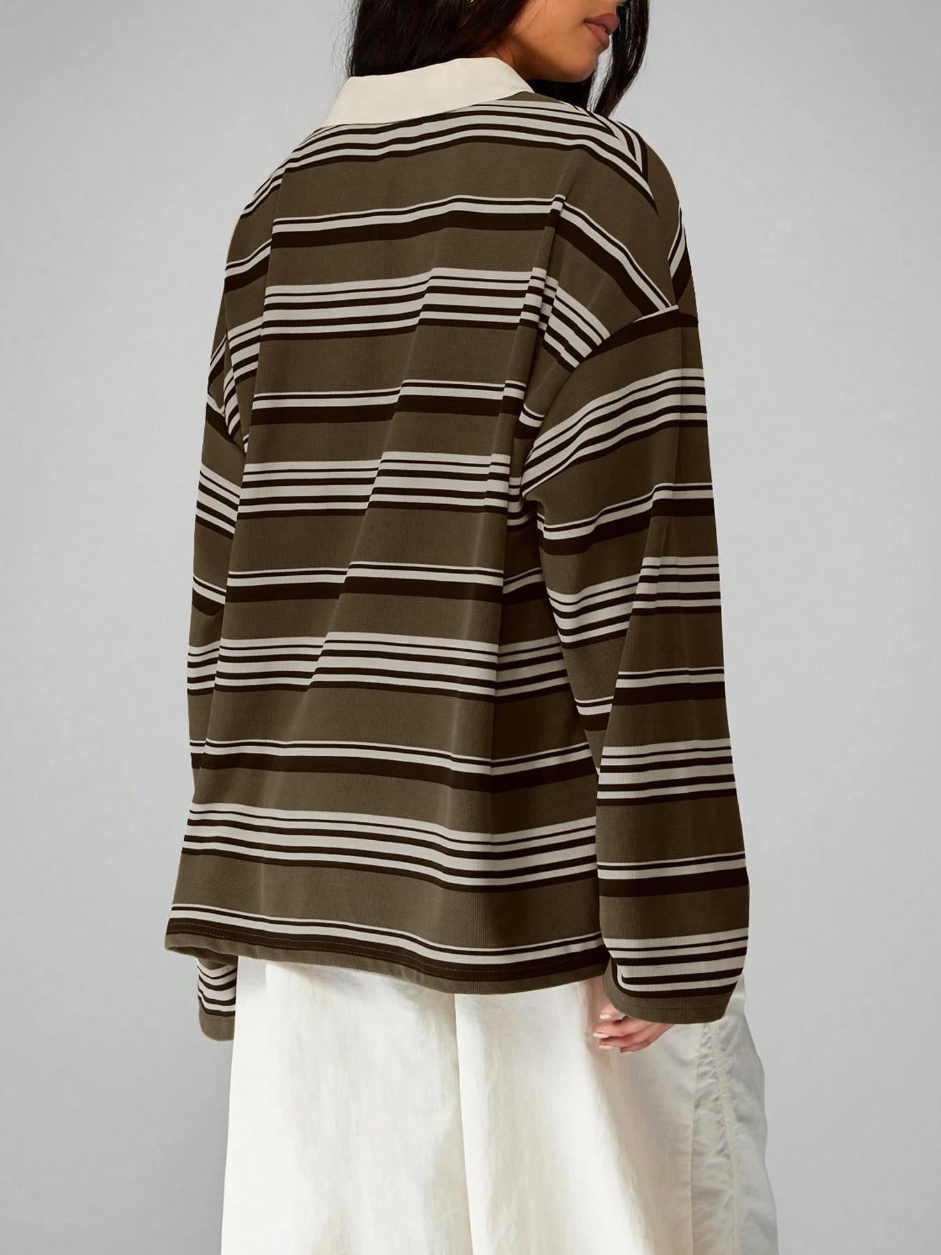 Vintage Striped Collared T-Shirt, Casual Loose Fit, Daily Commute/dating, Comfortable and Stylish, Perfect for Everyday Wear