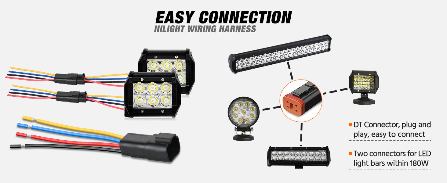 Nilight 4-Pin DT Waterproof Connector Set, 16AWG 6 Male & Female Plug&Play Electrical Cable Terminals Kit with Heat Shrink Butt Terminals, Durable Reliable Connectors for Scooters, LED Light Bar, Twinkle Light