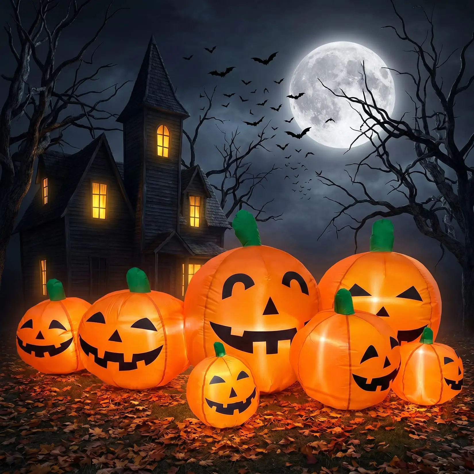 7.5 FT Long Halloween Inflatables Pumpkin Outdoor Decorations, Inflatable Halloween Decorations with LEDs Blow Up Pumpkin Patch Fall Thanksgiving Inflatable for Front Yard Lawn Party Decor