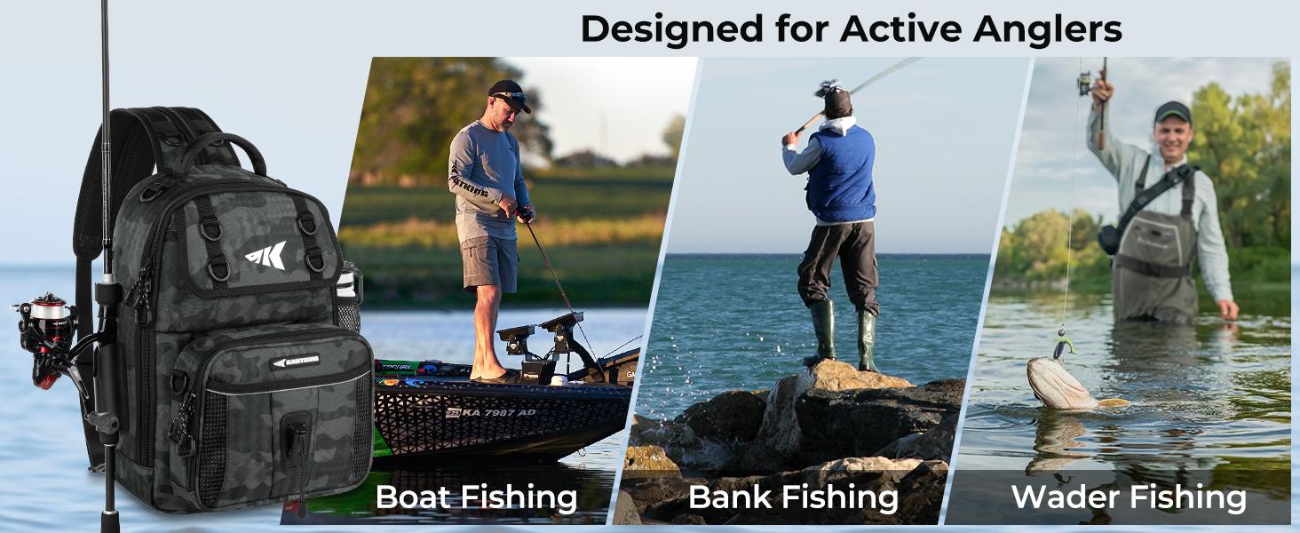 KastKing BaitSpace Fishing Sling Bag, Fishing Backpack with Rod & Beverage Holder, Tackle Bag for Fishing Gear